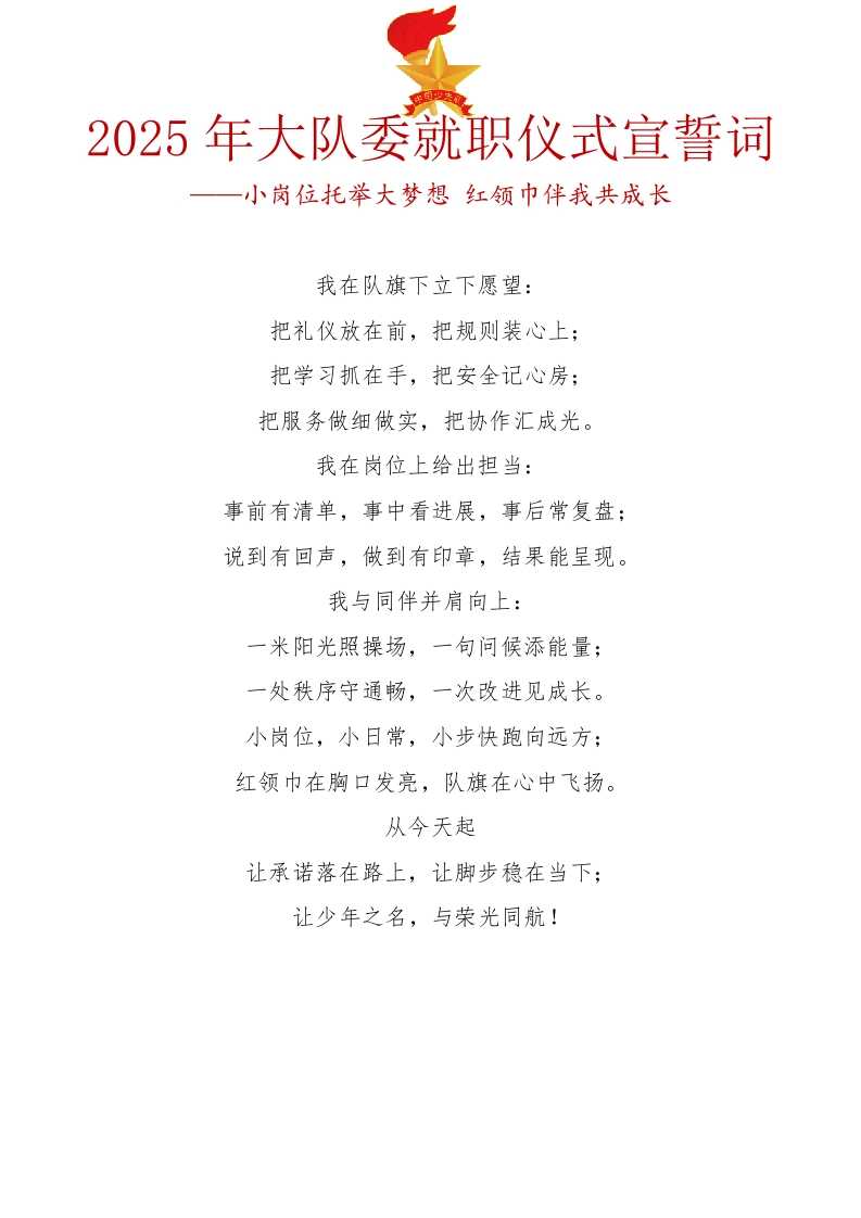 14.2025年大队委就职仪式宣誓词-教务文库