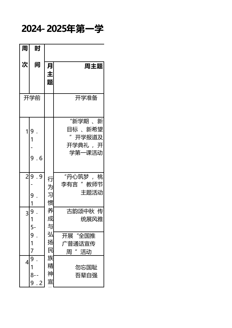 2024-2025年上学期德育主题教育活动安排表(44)(1)-教务文库