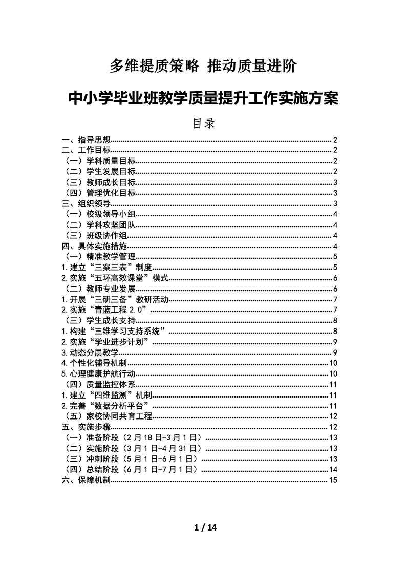 2025年中小学毕业班教学质量提升工作实施方案