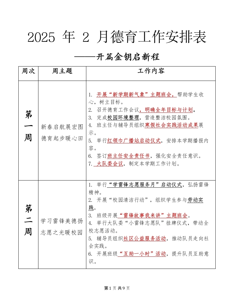2025年德育工作安排表（按月份）docx(1)-教务文库