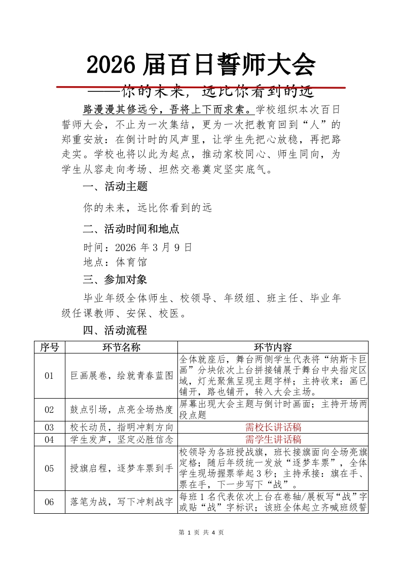 2026年百日誓师大会活动方案-教务文库