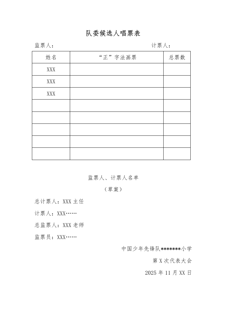24少代会队委候选人唱票表-教务文库