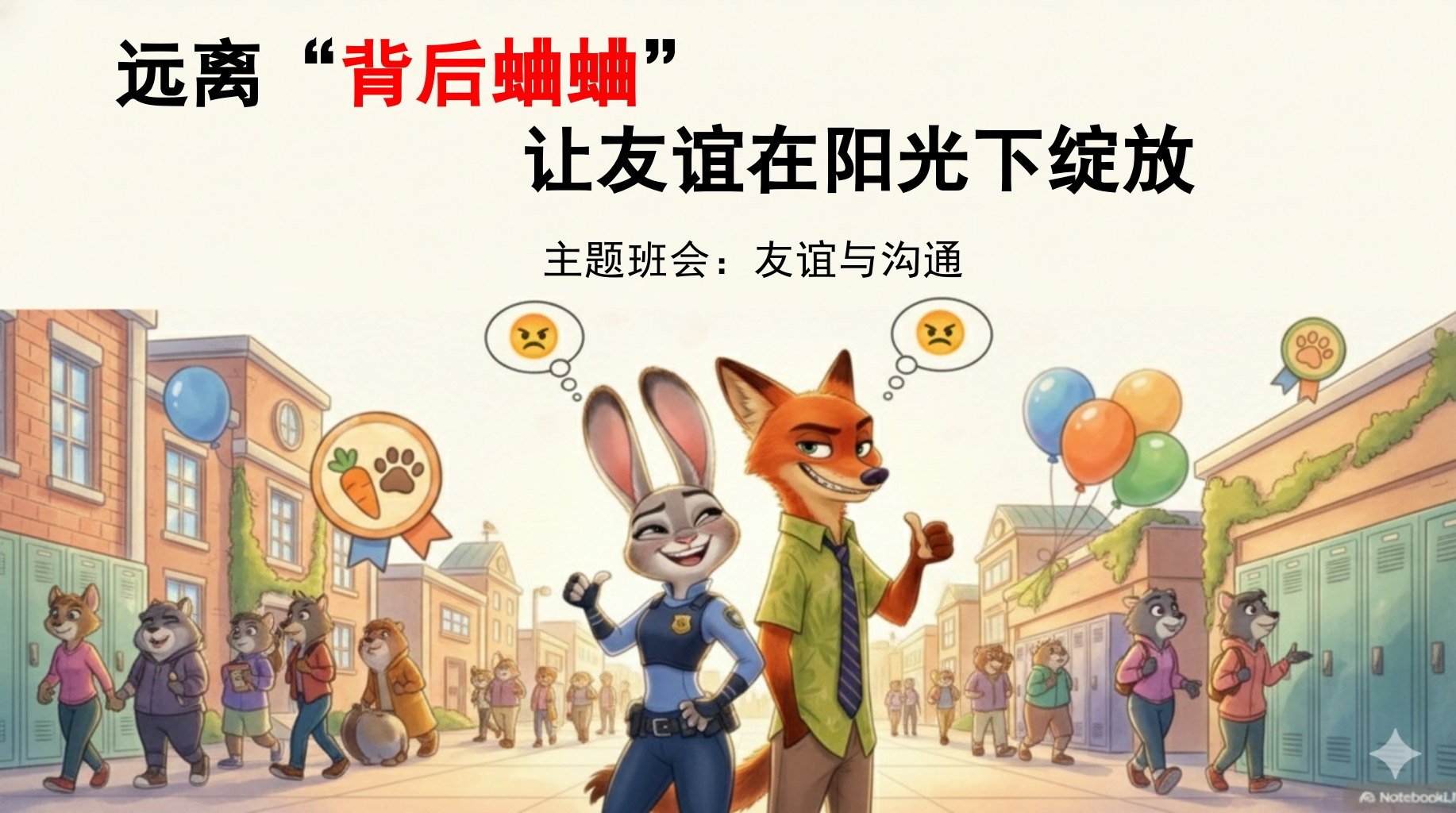 【通用】【交友友谊】主题班会：远离背后蛐蛐_让友谊在阳光下绽放-疯狂动物城2主题课件-教务文库