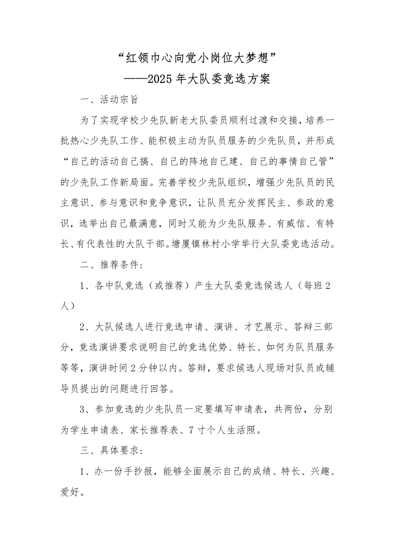 少代会大队委竞选方案
