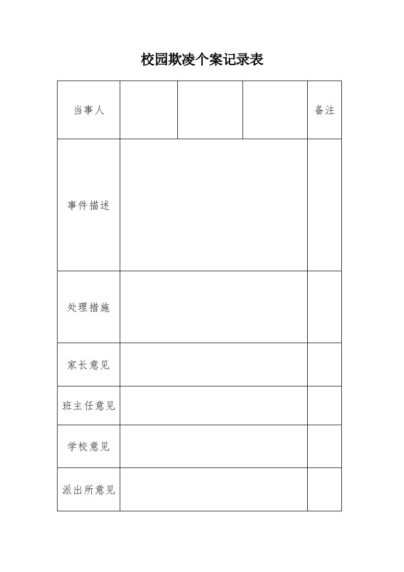 校园欺凌个案、排查记录表-教务文库
