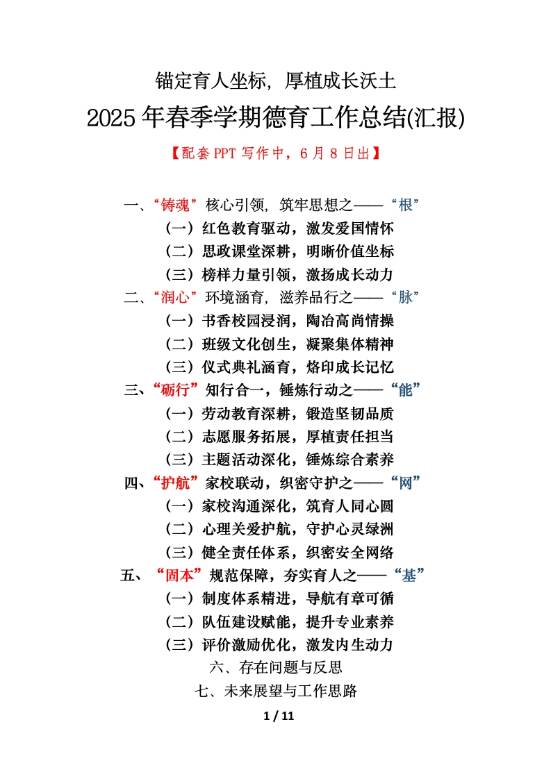 锚定育人坐标——2025年春季学期德育工作总结(汇报)-教务文库